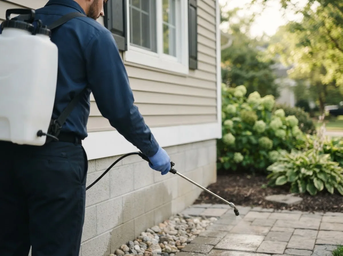 Pest control technician inspecting a home in Bloomfield, NY